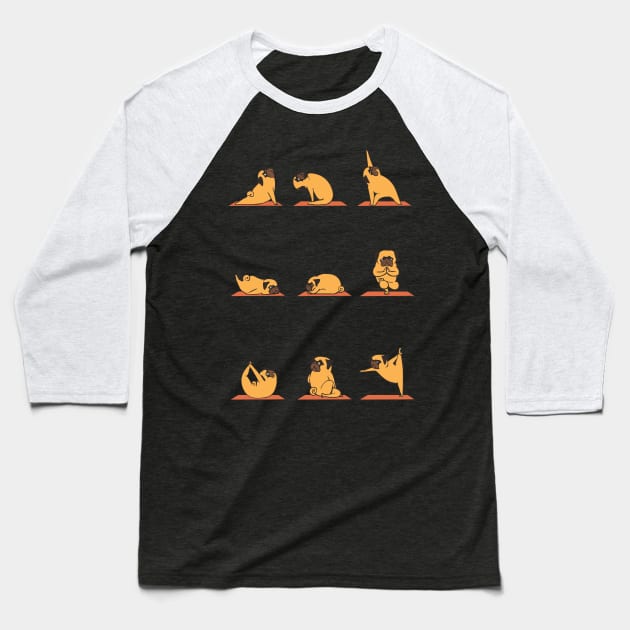 Pug Yoga Baseball T-Shirt by huebucket